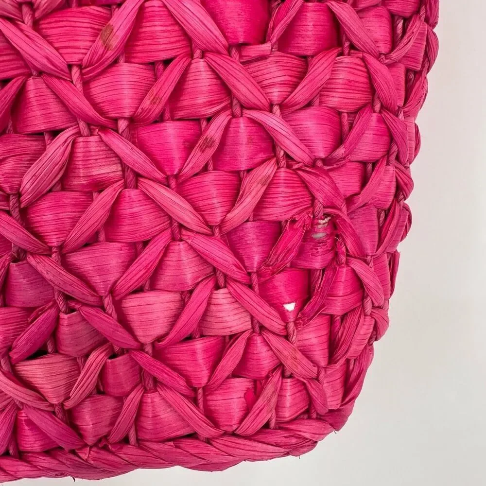 NWT Barney’s NY Pink Straw‎ Beaded Handle Tote Bag